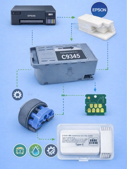 Расходные материалы для Epson L8050 C9345 Памперсы, абсорберы, чипы, ресеттеры