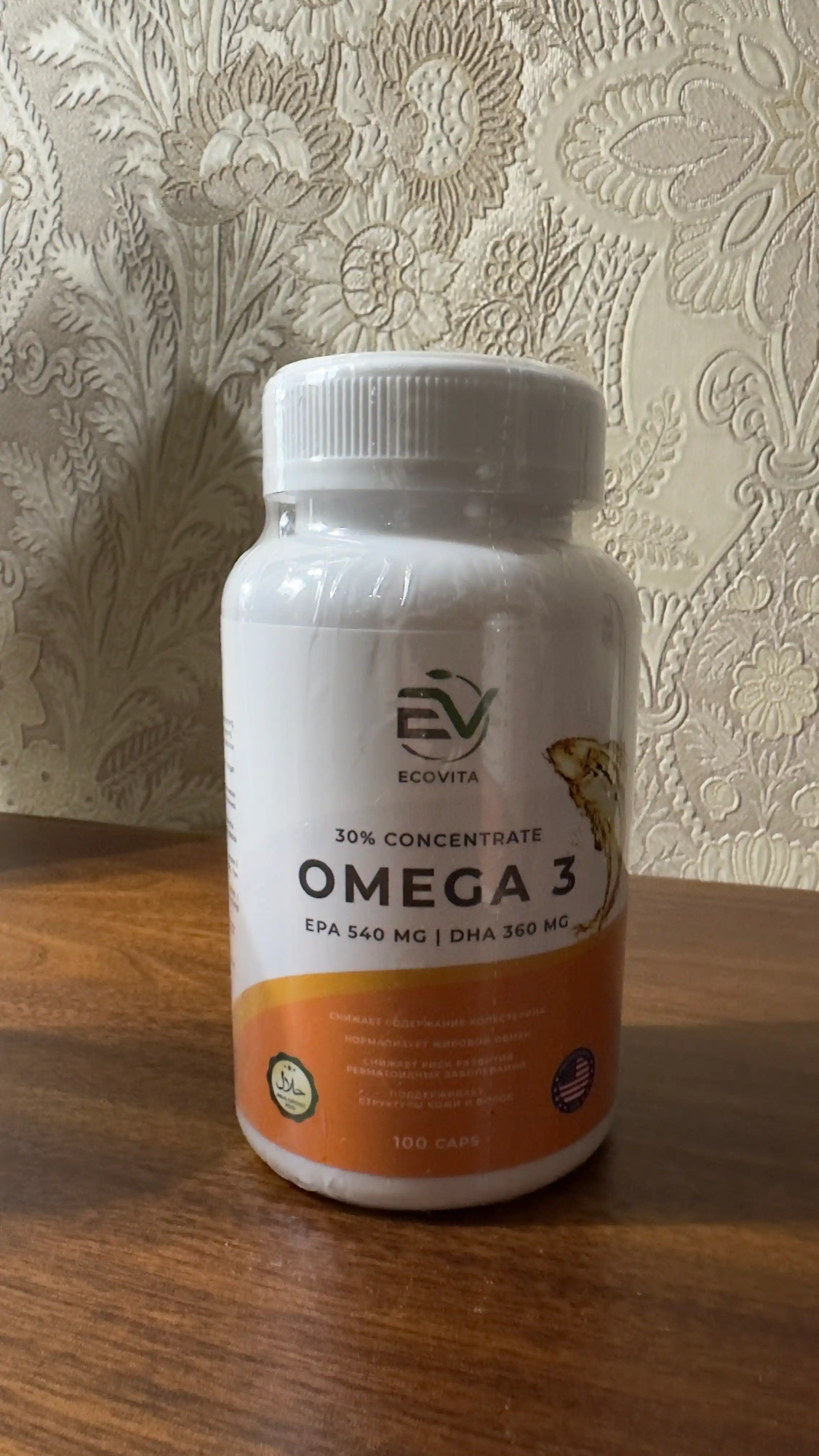 Baliq yog‘i Омега-3 DHA 360 mg ECOVITA— yurak, miya va bo‘g‘imlar uchun, 30/100 kapsula