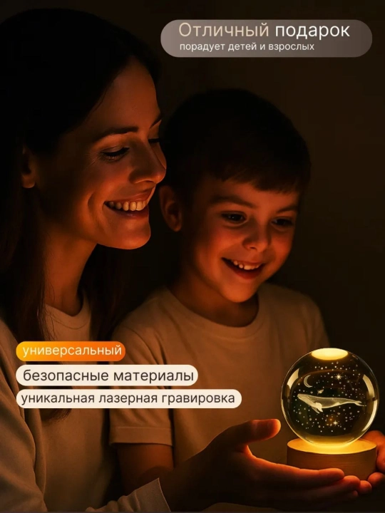 Хрустальный шар ночник 3D, антистресс, настольный светильник, лампа LED, для детей, 6 см