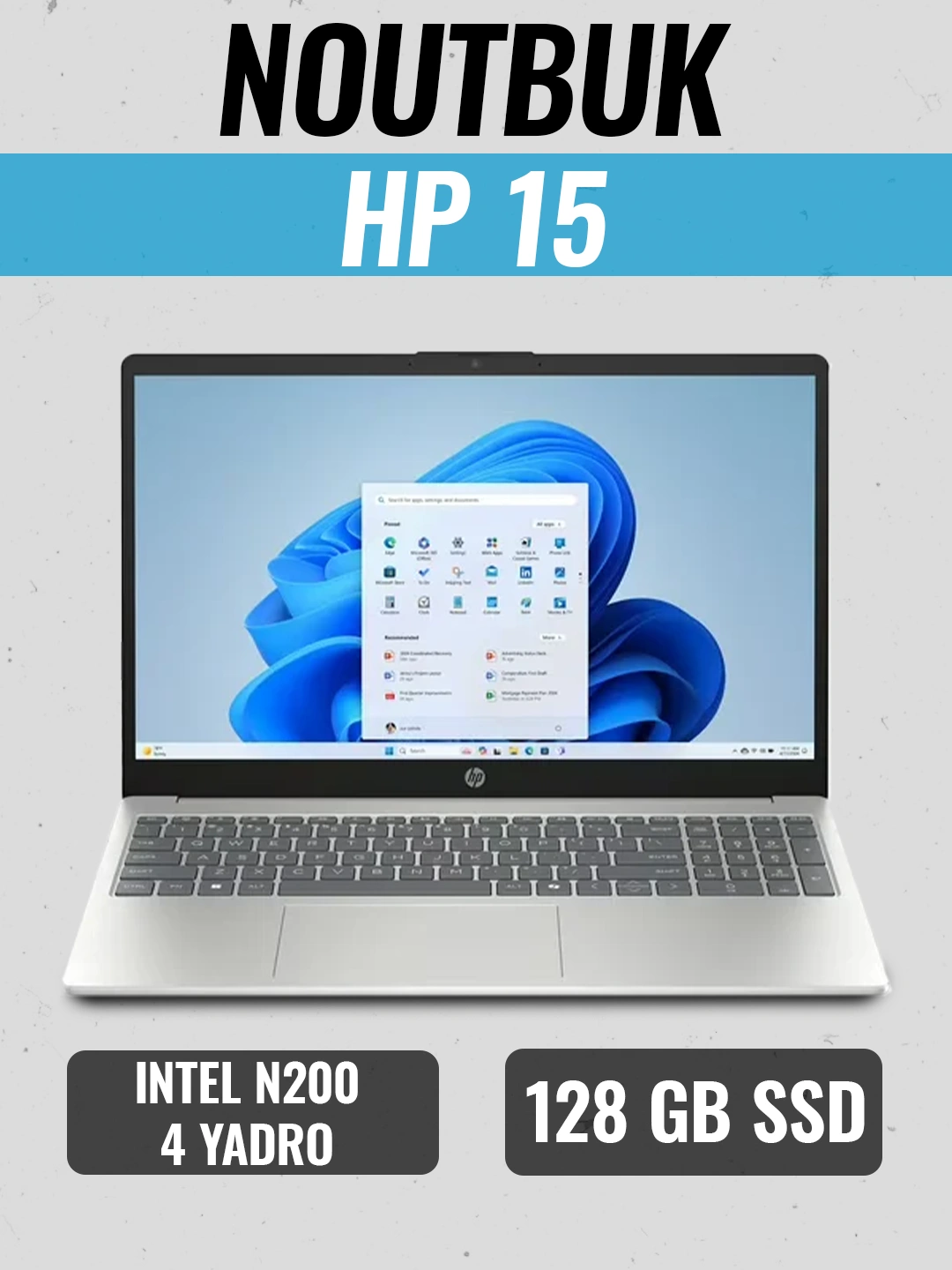 Ноутбук HP, Intel N200 4 ядра, 3.7 ГГц, DDR4 8 ГБ, 15.6HD, Windows 11, серебристый цвет за 4841100 сум со скидкой 18%. Uzum Market