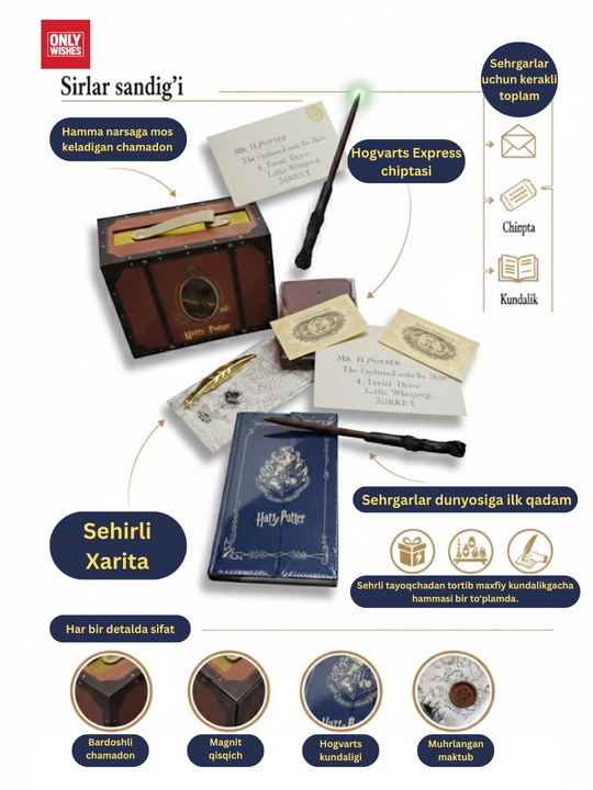 Harry Potter kino olami sovg‘a to‘plami – sehrli kundalik, tayoqcha va kolleksiya set