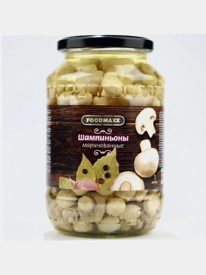 Грибы шампиньоны маринованные 1000 мл, стеклобанка — FOODMAX-FOO8
