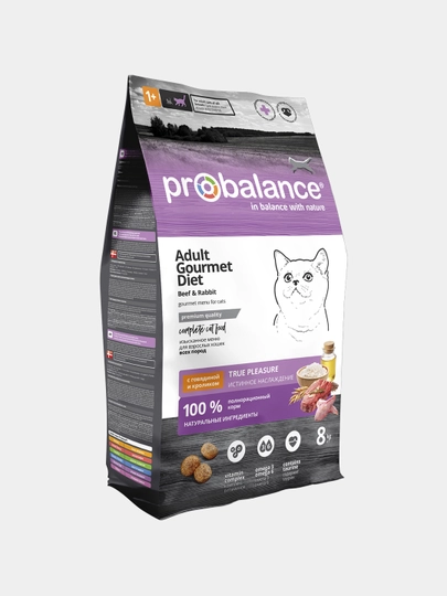 Сухой корм ProBalance Gourmet Diet для кошек с говядиной и кроликом 8 кг