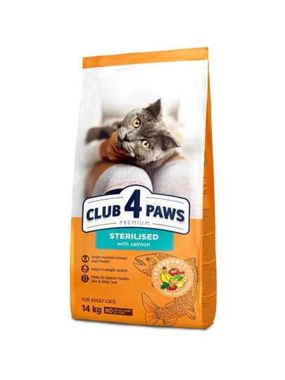 Корм сухой для стерилизованных кошек Club 4 Paws Sterilised Salmon, 14 кг, с лососем