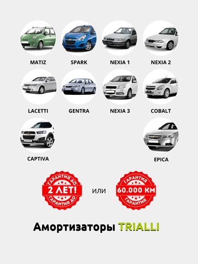 TRIALLI амортизаторы, гарантия 2 года или 60.000 км, передний / задний комплект — TRIALLI-AMRT-БИРЮЗ