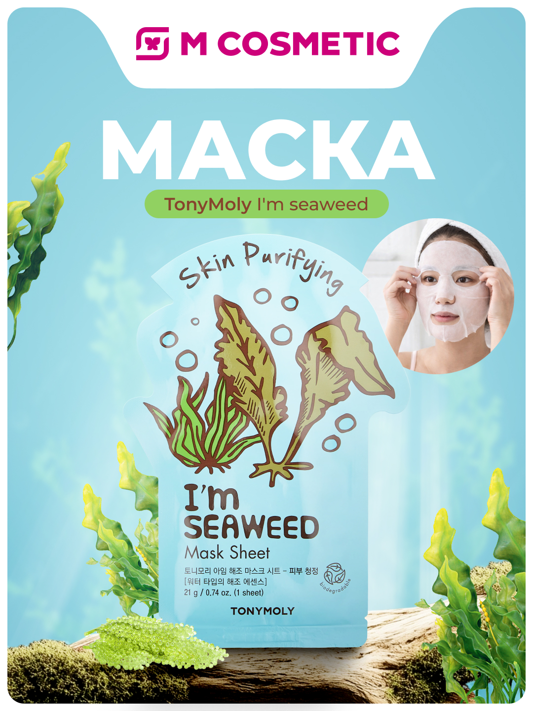 Yuz uchun niqob TonyMoly Im seaweeds, tozalovchi, 21 ml - 