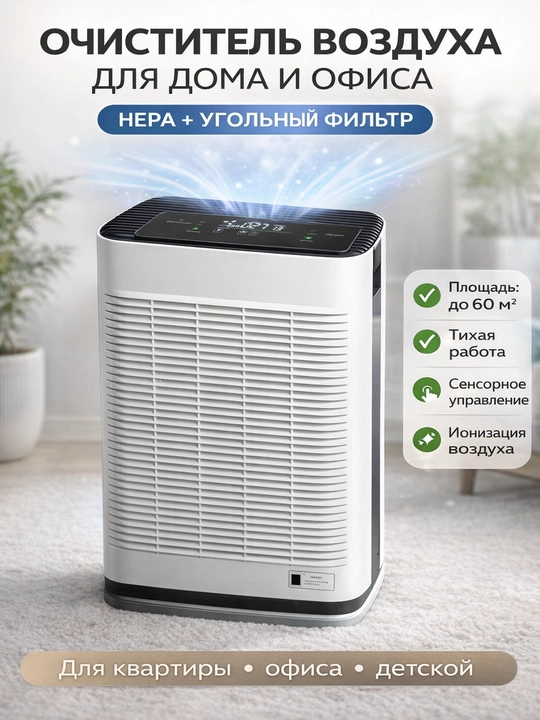 Havo tozalagich HEPA | PM2.5 | Uy va ofis uchun | 40–60 m² | Past shovqinli - 