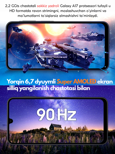 Смартфон Samsung Galaxy A17 4G, 5G, Super AMOLED, 50Мп, 5000 мА-ч, гарантия 1 год