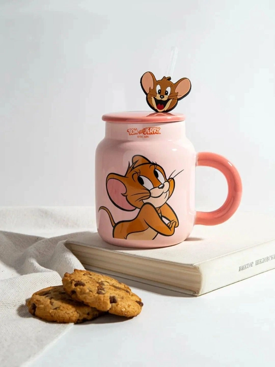 Керамическая кружка с крышкой для чая и кофе, мультяшный дизайн, для детей и взрослых