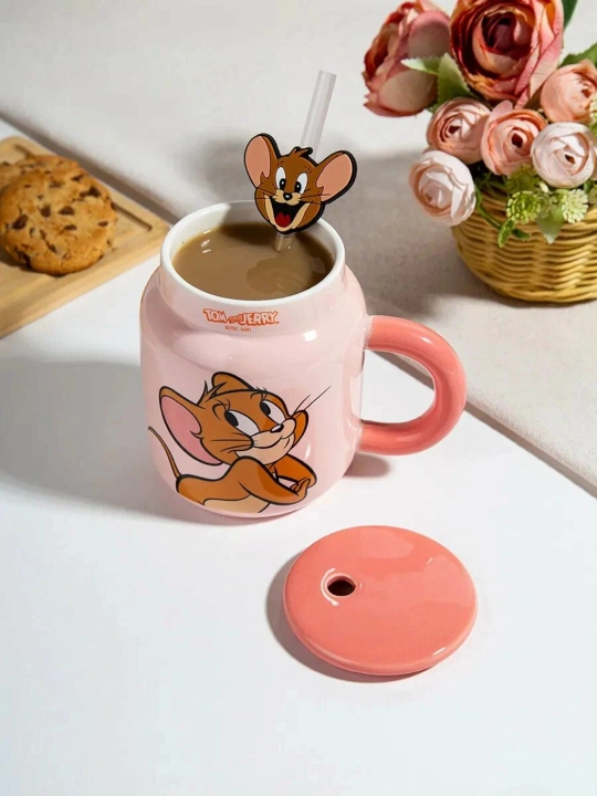 Керамическая кружка с крышкой для чая и кофе, мультяшный дизайн, для детей и взрослых