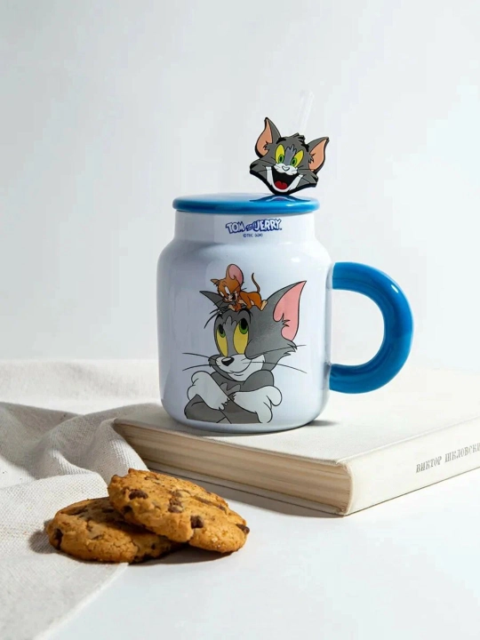 Керамическая кружка с крышкой для чая и кофе, мультяшный дизайн, для детей и взрослых