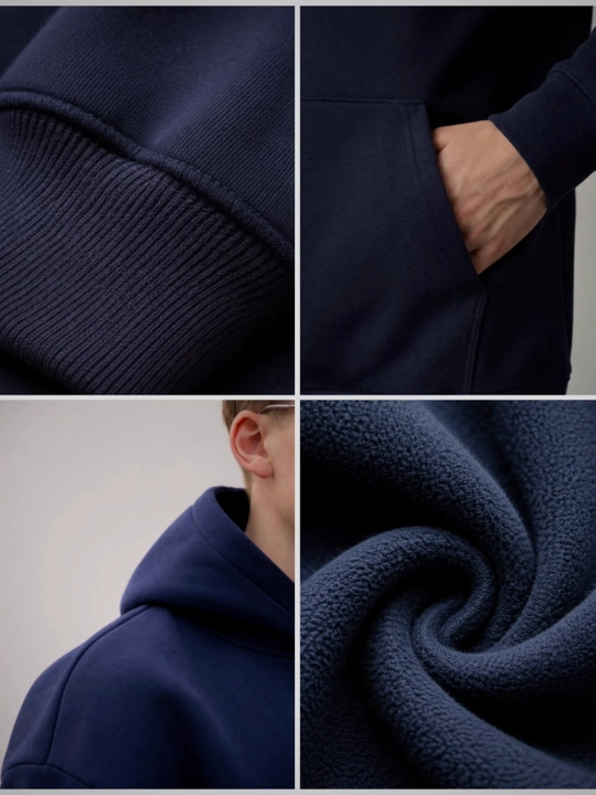 The Lichnosty premium erkaklar oversize xudisi, to‘q ko‘k rangda, yumshoq va issiq