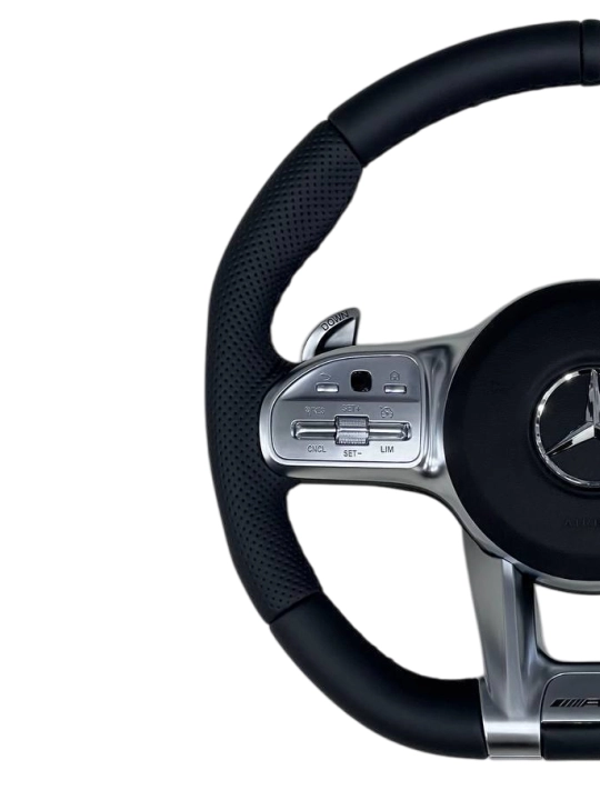 Avtomobil ruli Mercedes AMG qora Tiptronik RL, charmli, qora, seriy