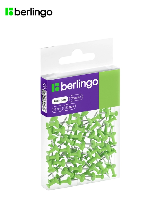 Кнопки силовые Berlingo, 50 шт., цветные, ПВХ упак., европодвес, зеленые, PN5030b - 