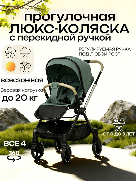 Лёгкая коляска-трансформер, 2 в 1, с большой сумкой и стильным дизайном - 