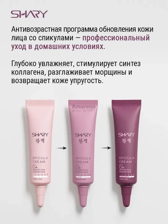 Набор кремов с микроиглами Shary, сыворотка бустер со спикулами против морщи, 3 шт