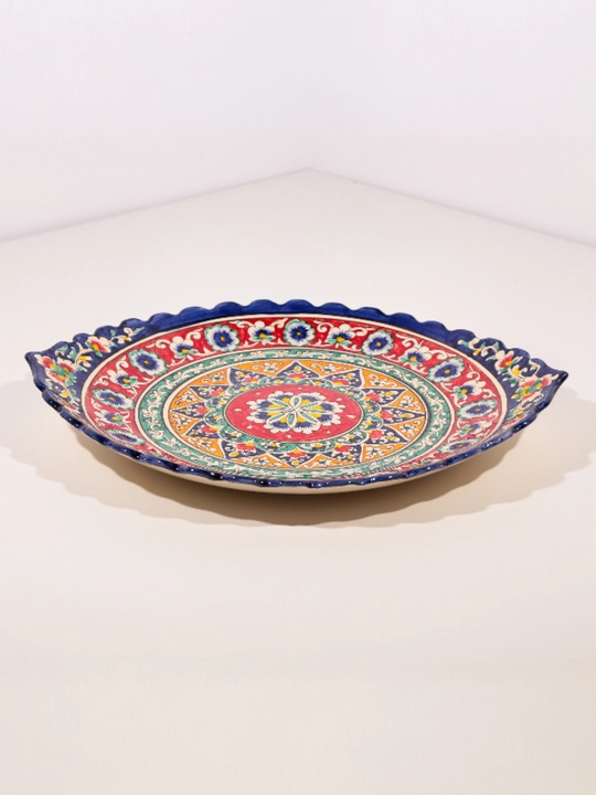 Ляган овальный, керамический, 34 x 42 см, резной, Риштан, блюдо для плова и подачи