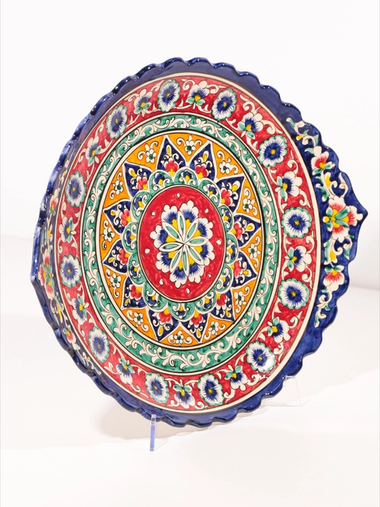 Ляган овальный, керамический, 34 x 42 см, резной, Риштан, блюдо для плова и подачи