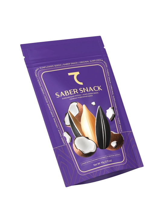 Saber Snack’dan kokos ta’mli kungaboqar urug‘lari, vakuumli qadoqda 90 gr - 