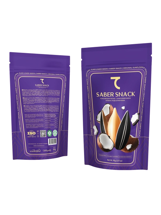 Семена подсолнечника со вкусом кокоса от Saber Snack, 90 гр в вакуумной упаковке