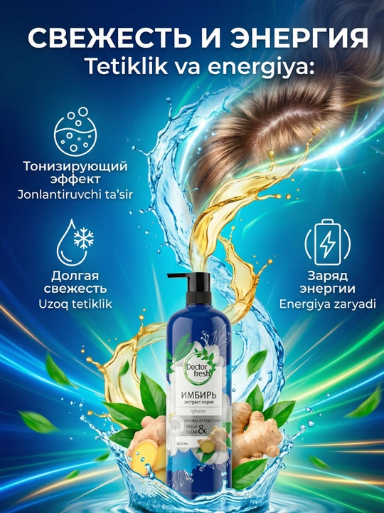 Doctor Fresh soch shampuni, barcha turdagi sochlar uchun, professional, 1600 ml