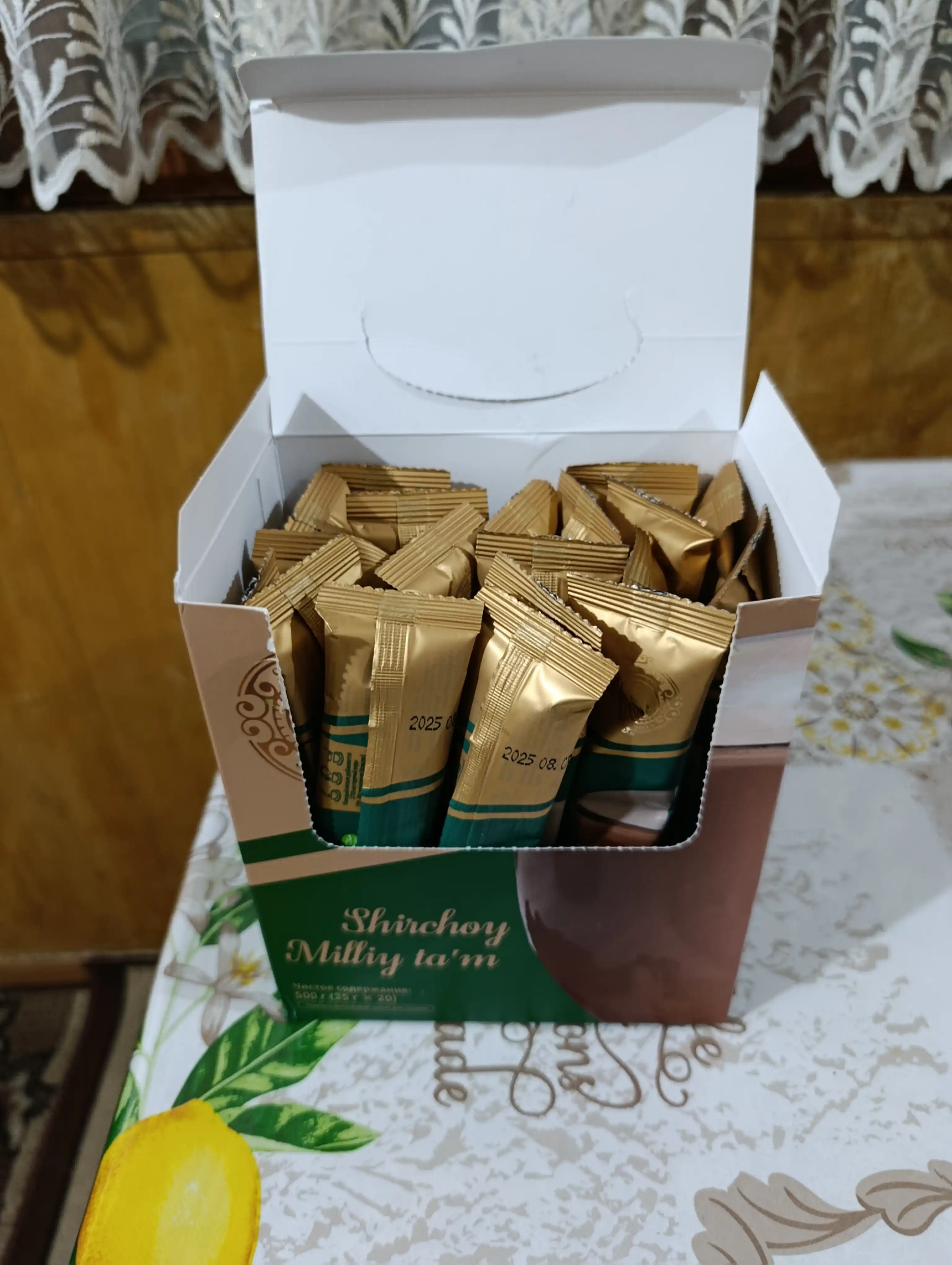 Shirchoy sutli choy, tez tayyorlanadigan qaymoqli ta’mli Halol portsiyalangan 20ta paketik