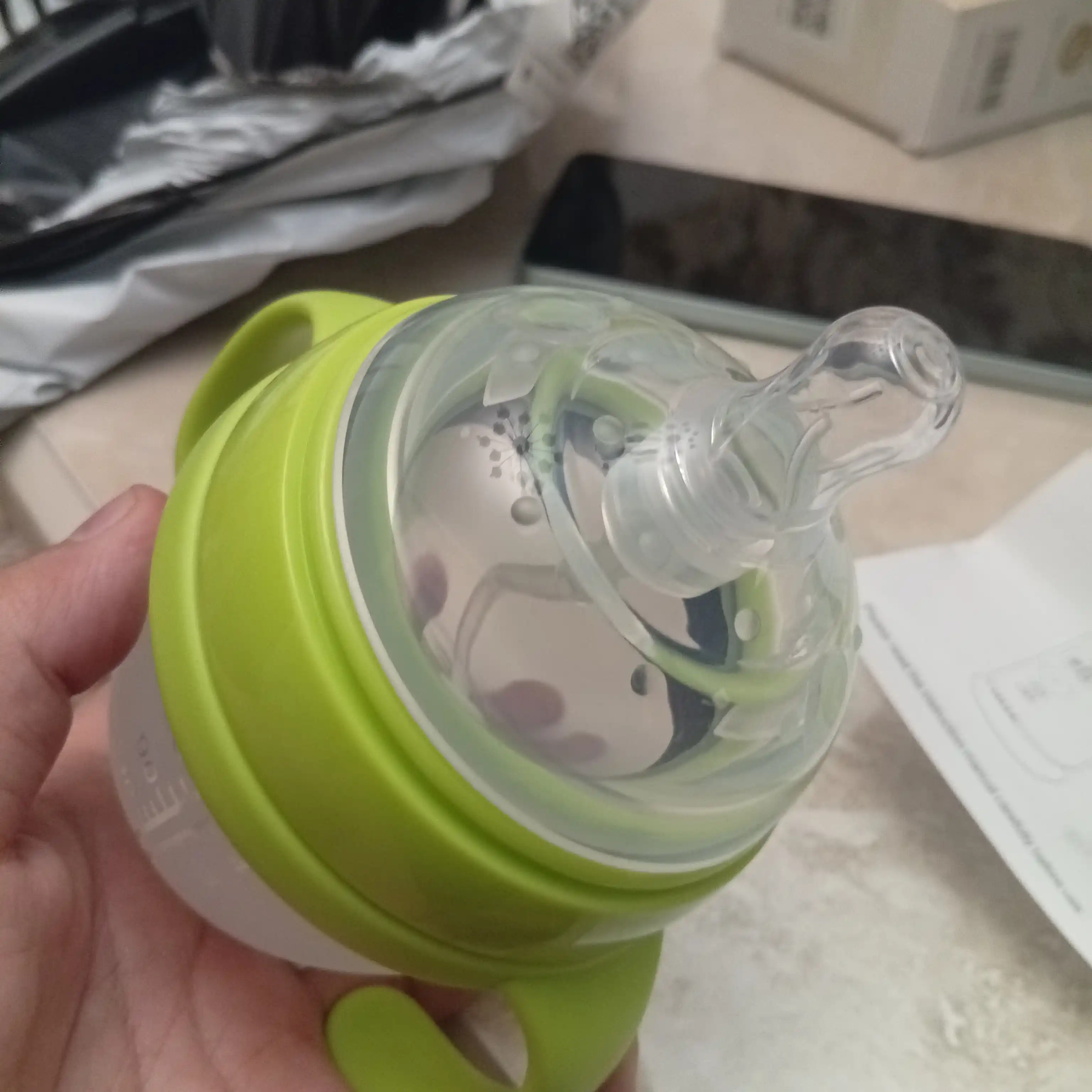 Детская бутылочка для кормления, с ручкой, силиконовая соска 150ML