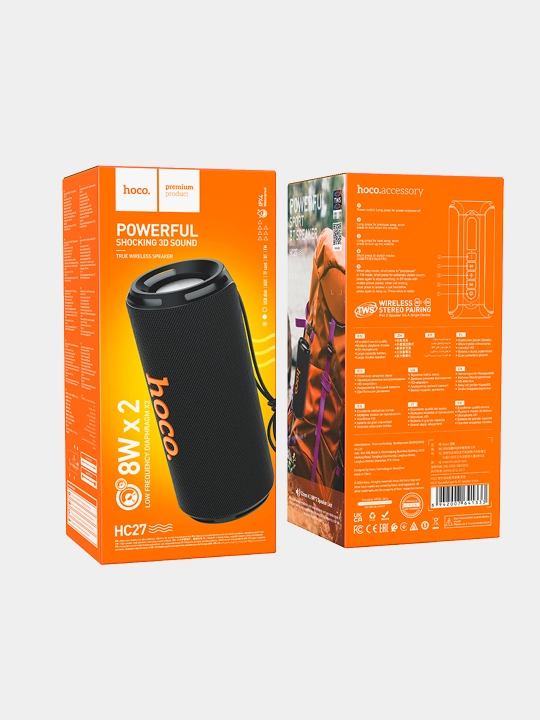 Kolonka Hoco HC27 Soundful, BT 5.4, 2×52 mm, 8 Vt×2, 2 soat, 1500 mA·soat, TF, USB - 