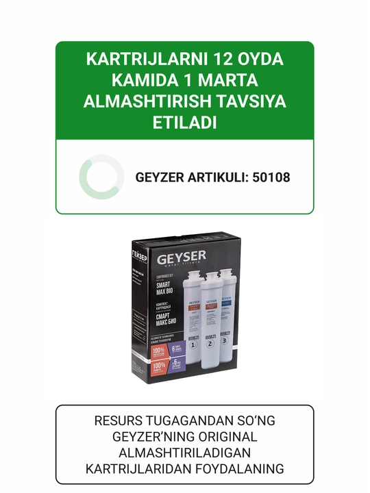 Geyser Smart MaxBio lavabo uchun suv filtri, qattiq suv uchun, viruslar va bakteriyalardan