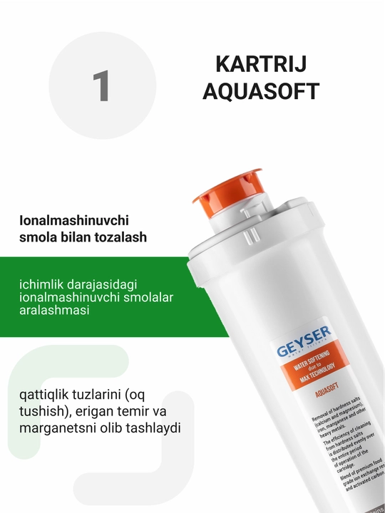 Geyser Smart MaxBio lavabo uchun suv filtri, qattiq suv uchun, viruslar va bakteriyalardan