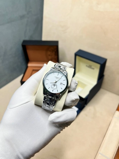 Мужские наручные часы Tissot, современный дизайн, уникальный стиль, в подарочной коробке — CLEANNE-TISSOT32SKLET-БЕЛЫЙ