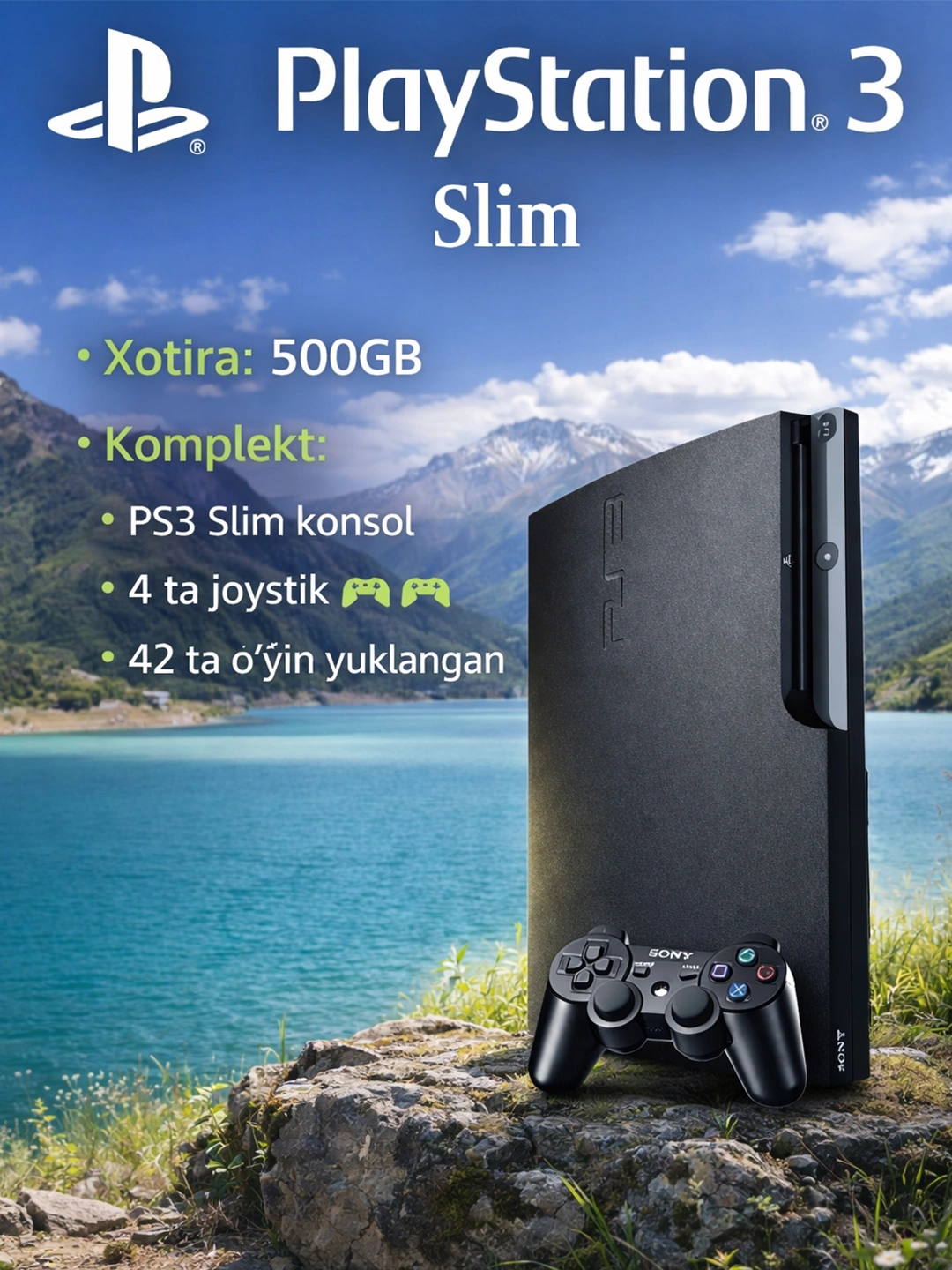 Игровая консоль Sony Playstation 3 Slim PS3 с играми, с 4 геймпадами за 3850000 сум со скидкой 45%. Uzum Market
