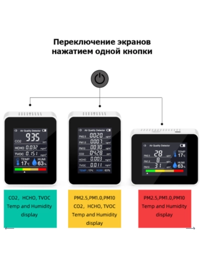Детектор качества воздуха 8 в 1-CO₂, PM2.5, PM1.0, PM10, HCHO, TVOC
