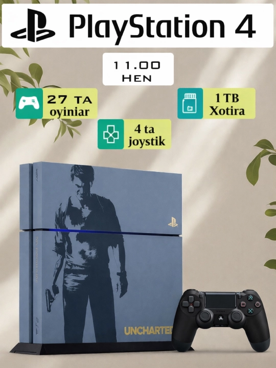 Игровая приставка PS4, Sony Playstation 4 Slim, версия 11.00, 4 шт Dualshok, 27 шт игры - 