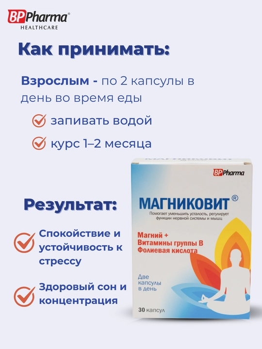 Магний + B1, B6, B12 витамины, Магниковит,  капсулы №30