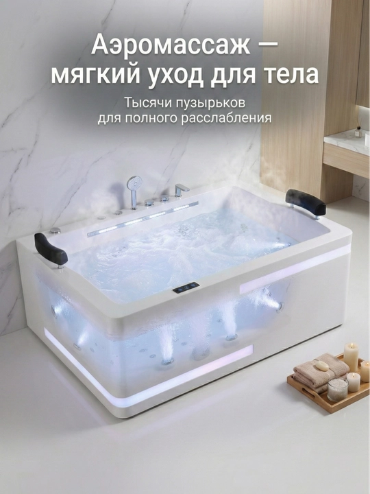 Aeromassaj, sensorli panel, LED yoritgichli akrildan tayyorlangan Jakuzi gidromassaj vannasi