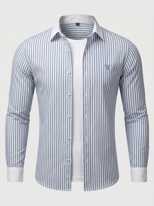 Erkaklar uchun yo'l-yo'l ko'ylak, paxta, bahor-yoz-kuz, Slim fit - 