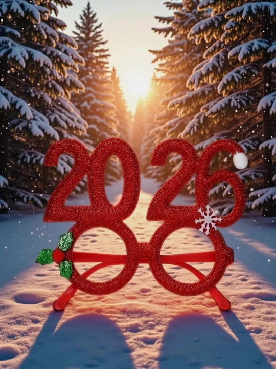 Yangi yil bolalar ko‘zoynagi 2026, karnaval, zamonaviy, yorqin, bezatilgan bayram