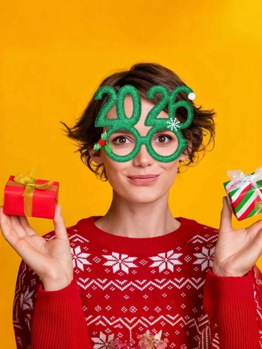 Yangi yil bolalar ko‘zoynagi 2026, karnaval, zamonaviy, yorqin, bezatilgan bayram