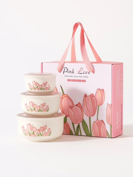 Контейнеры для хранения продуктов Pink Love из боросиликатного стекла, герметичные - 