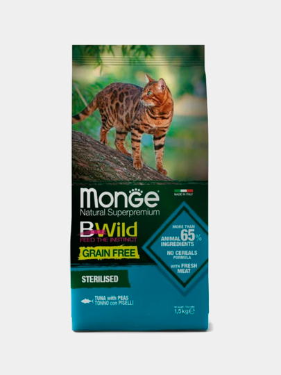 Monge Bwild Grain Free Sterilised Tuna tunets bilan quruq ozuqasi, 1500 g - 