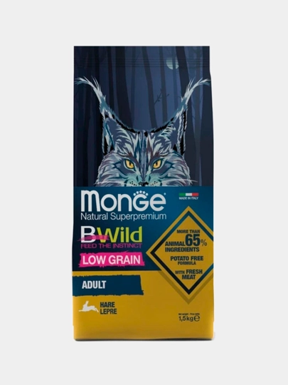 Сухой корм Monge Bwild Low Grain Adult Hare с зайцем, 1500 г