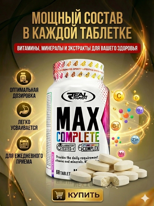Real Pharm Max Complete – Мультивитамины для иммунитета и энергии, 60 таблеток - 