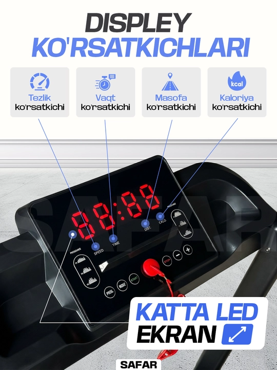 Uy uchun yig‘iladigan elektr yugurish yo‘lagi, 8-12 km-soat