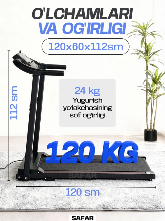Uy uchun yig‘iladigan elektr yugurish yo‘lagi, 8-12 km-soat
