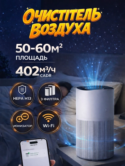 Havo tozalagich PJ10 HEPA H13 CADR 402m³s uy uchun 50–60 m² chang va allergenlarga qarshi 4