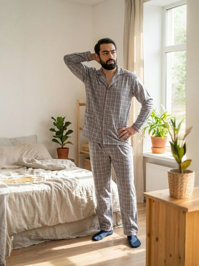 Paxtali uzun yengli erkaklar pijamasi