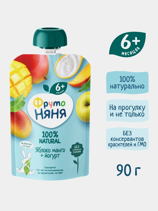 FrutoNyanya mevali pyure olma-mango va yogurt 90 g paуч 12 dona