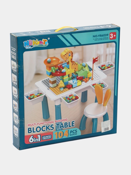 Konstruktorli 6si 1da bolalar o‘yin stoli, stulcha, lego kubiklari