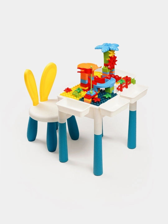 Konstruktorli 6si 1da bolalar o‘yin stoli, stulcha, lego kubiklari
